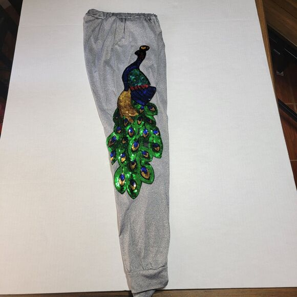 Grey Pants w/ Decorative Sequin Peacock - Size Small - Picture 3 of 5